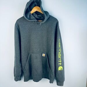 Carhartt K288 Loose Fit Hoodie Charcoal Gray Neon Green Logo Mens Large